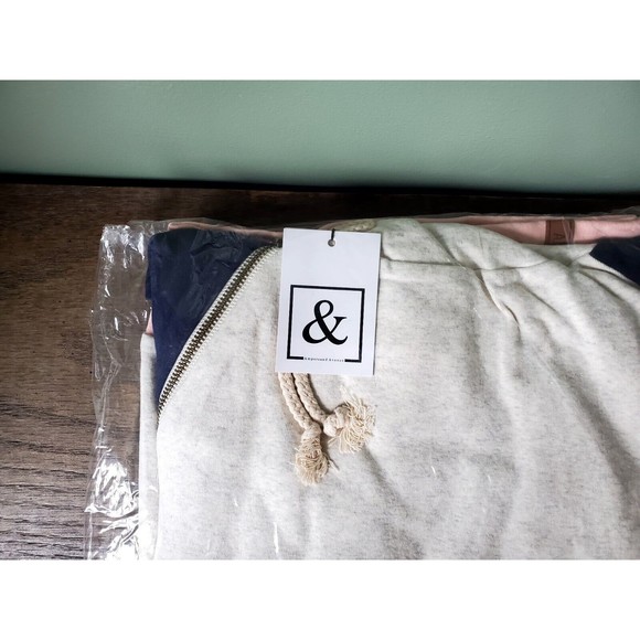 NWT Ampersand Ave Oatmeal Navy Pink Double Hood L/S Hoodie Size XXXL - Picture 2 of 5